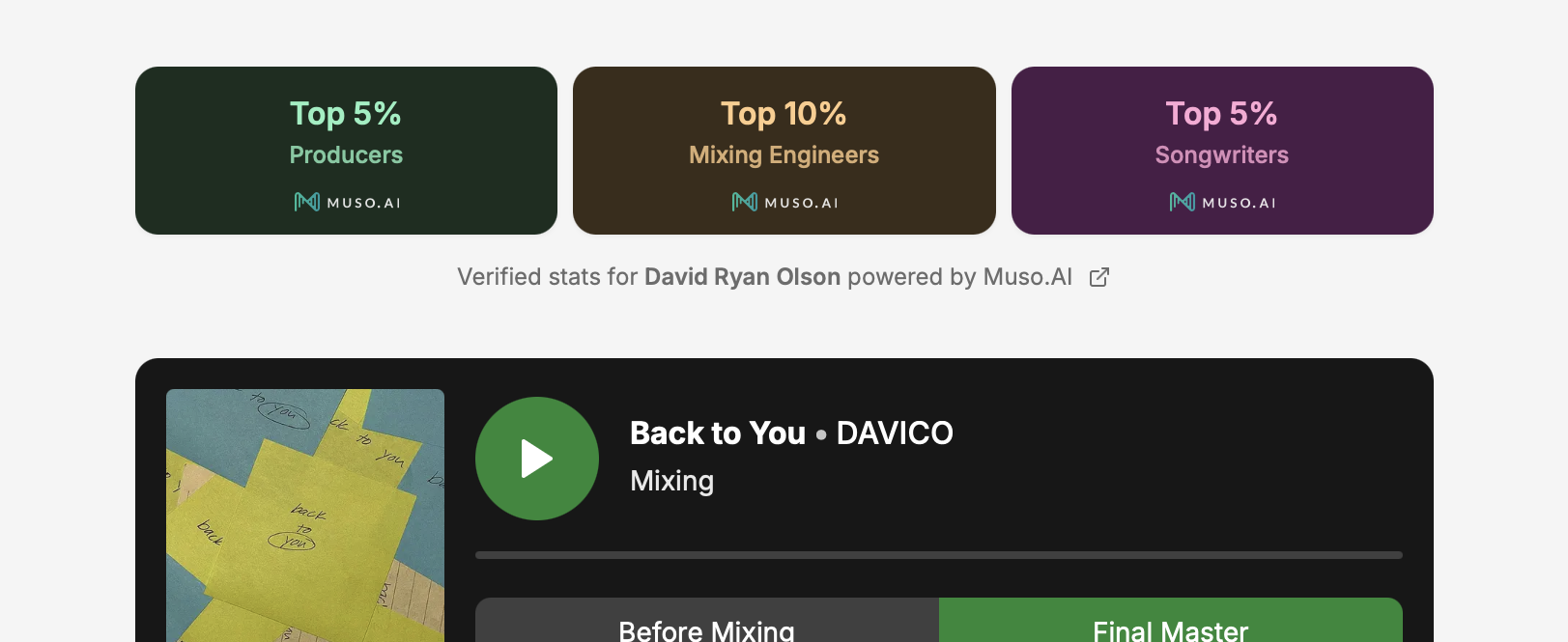 MixFlip Landing Page with Muso.AI Verified Stats